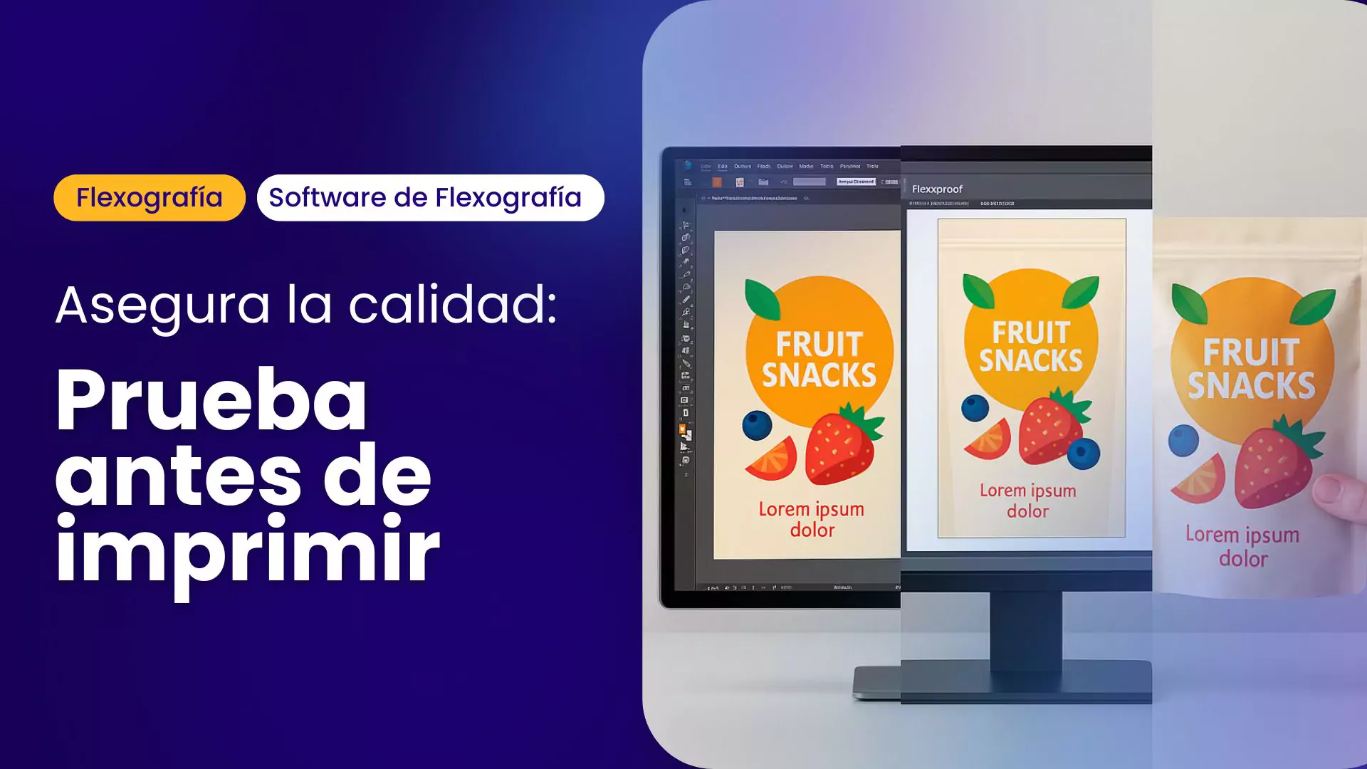 diseño de empaque digital comparado con prueba y muestra física de impresión